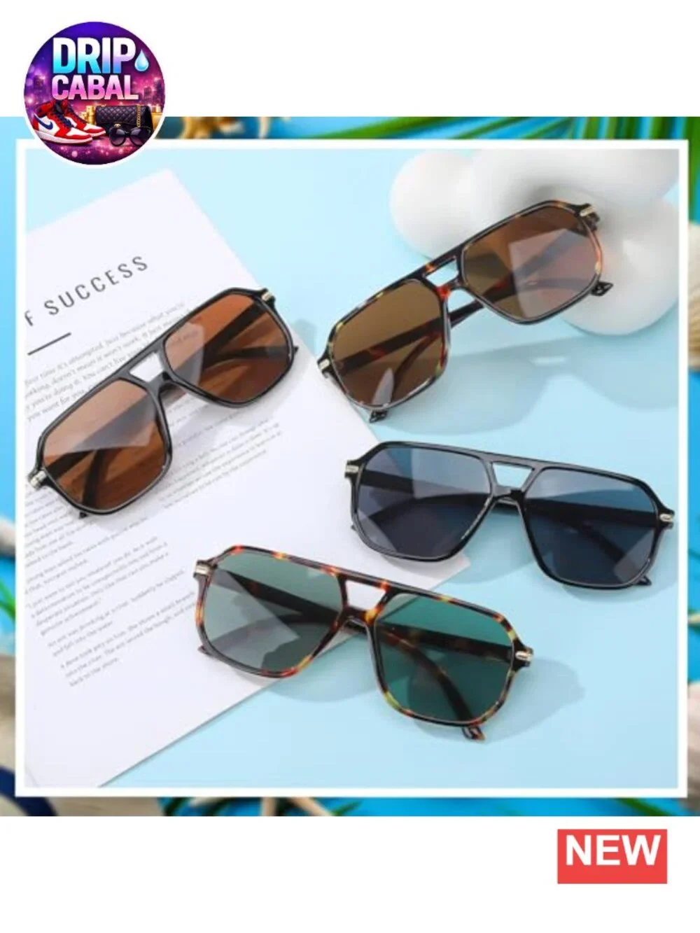 Oversized Square Sunglasses with UV400 Protection Retro Style 4 Pack